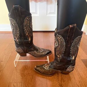 Corral Women Sz 7 Sequin Distressed Brown Leather Boots Rodeo Festival Cowgirl